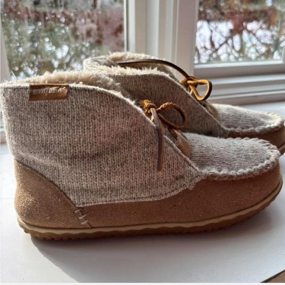 Minnetonka Cozy Knit and Suede Moccasin Boots - Picture 3 of 8